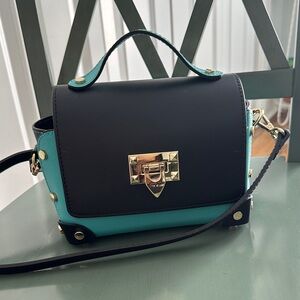 Black and Teal Structured Crossbody Bag